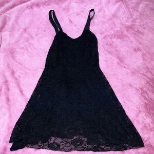 Free People Black Slip Dress w/ Blue Velvet Accent and Fully Adj Straps